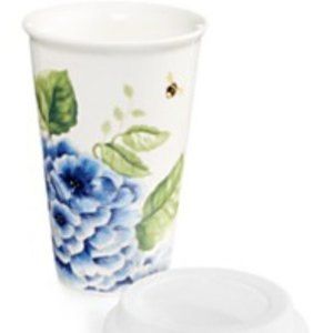 Lenox Porcelain Travel Mug Blue Flower & Butterfly